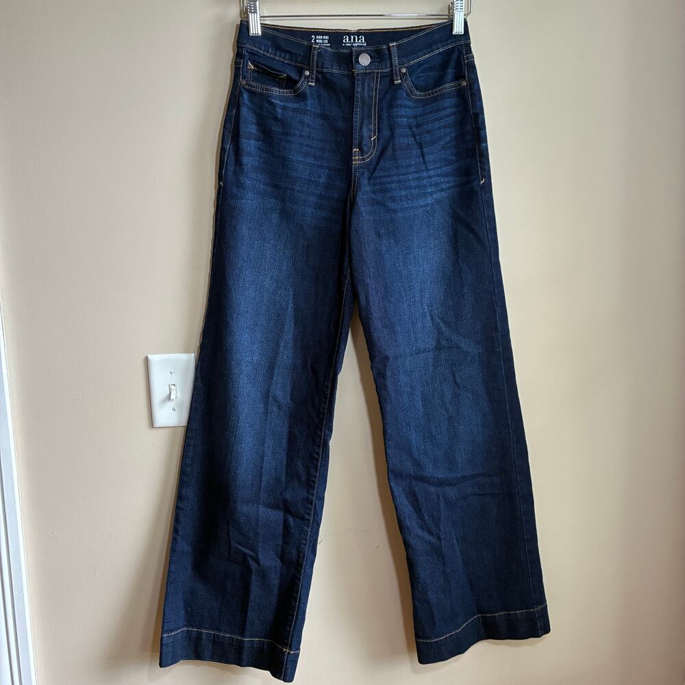A new approach high-rise wide leg dark wash blue jeans women's 2 casual pants
